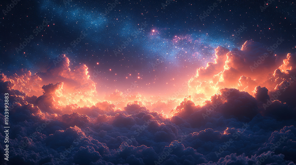 Aufkleber vibrant sunset over clouds with a starry sky in the background creating a breathtaking celestial vie