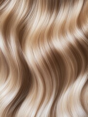 Naklejka premium Close-up of blonde hair, light honey-blonde and very bright blonde color with highlights, wavy in shape, product photography.