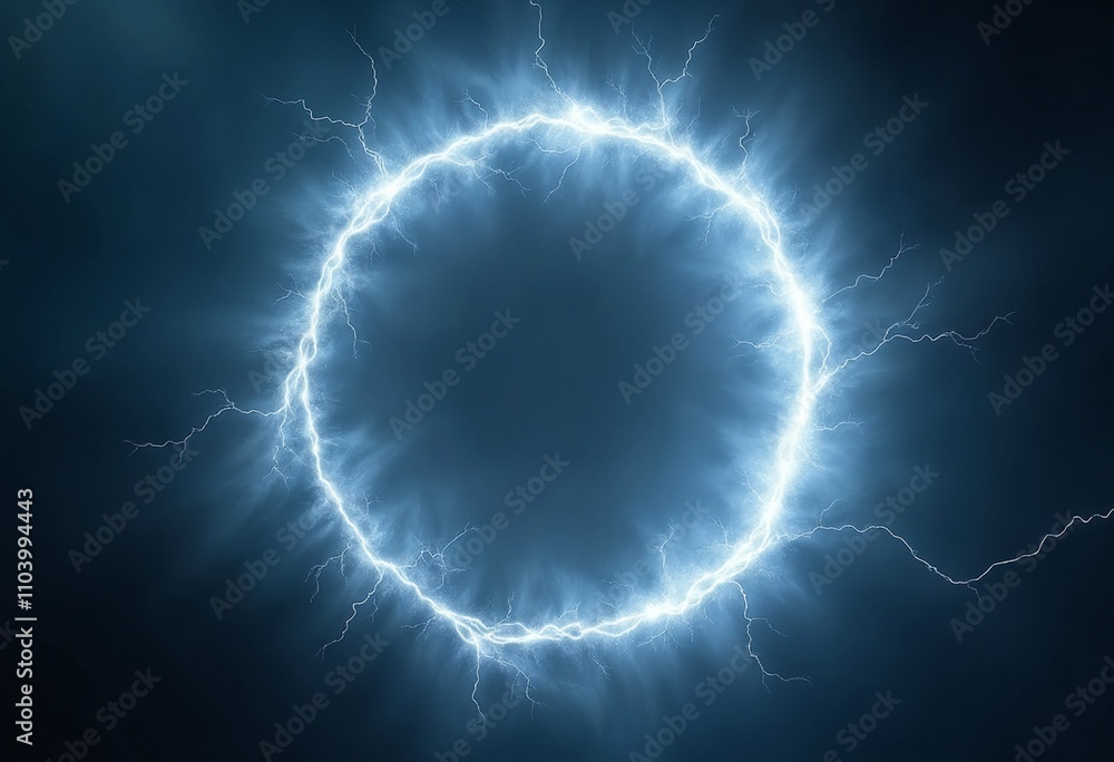 Poster white abstract plasma lightning ring with glowing particles swirling in dark sky fantasy concept art