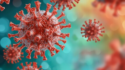 Detailed Red Virus Particle Macro View with Soft Bokeh Background - Scientific Virology Concept