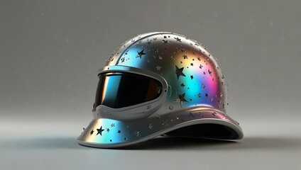 3D holographic military helmet with stars on a white background.