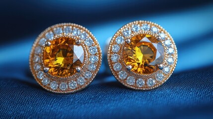 Fototapeta premium Luxury Golden Sapphire Earrings with Diamonds