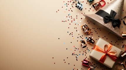 Fototapeta na wymiar Xmas celebration accessories home decorative items festive environment overhead view holiday spirit