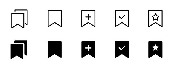 Bookmark outline vector icons. Save, label, tag sign. Bookmark pictogram collection © Pointer Marker