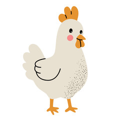 Cartoon cute chicken. Domestic bird. Children illustration of hen. Kids style