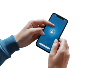 Digital Protection on Smartphone Isolated on Transparent Background PNG.