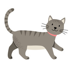 Cartoon cute cat. Domestic animals. Childish illustration. Kids style