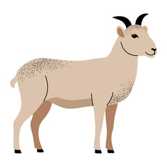 Cartoon cute goat. Farm animals. Domestic animals. Childish illustration. Kids style