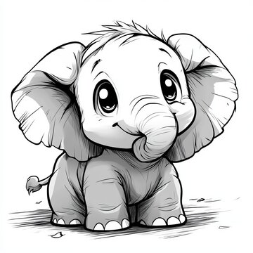 Elephante, doodly style , minimalist design, flat color illustration, bold black and white thick line style