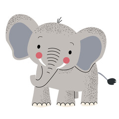 Cartoon cute elephant. Wild hand drawn animals. Childish illustration. Kids style