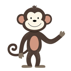 Cartoon cute monkey. Wild hand drawn animals. Childish illustration. Kids style