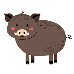 Cartoon cute boar. Forest, woodland animal. Children illustration. Kids style