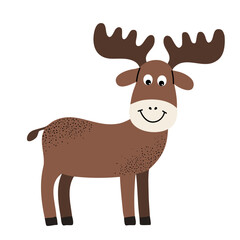 Cartoon cute elk. Forest, woodland animal. Children illustration. Kids style