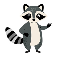 Cartoon cute raccoon. Woodland animals. Childish illustration. Kids style