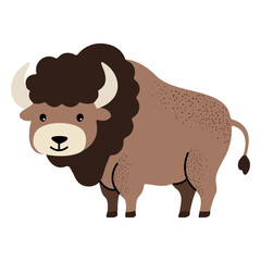 Cartoon cute buffalo. Forest, wild animals. Children illustration. Kids style