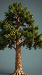 Fototapeta premium 3D low-poly cedar tree with dense, robust structure.