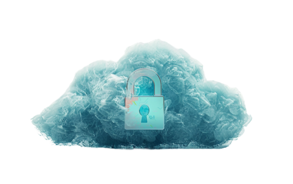 Padlock on Cloud Security Screen Isolated on Transparent Background PNG.