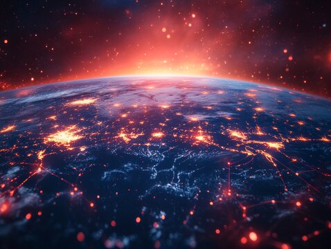Green and blue earth, northern hemisphere, half of earth, europe, earth interwind in network, connection