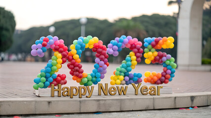 2025 Happy New Year 3D Number with Vibrant Colorful Balloons for Festive Celebration