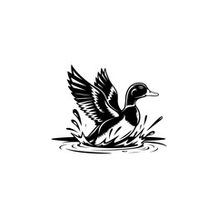 Fototapeta premium Duck Swimming silhouette vector, A duck silhouette with waves