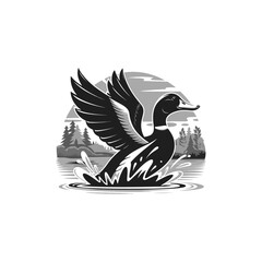 A Swan silhouette Swimming in water vector art illustration