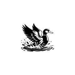 A Swan silhouette Swimming in water vector art illustration