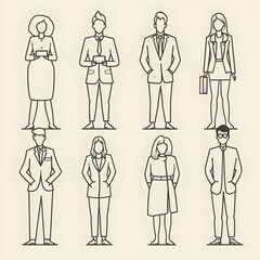 Business People Outline Vector Illustration Set for Professional Use in Marketing and Design