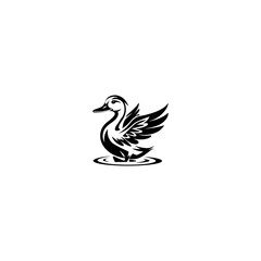 Fototapeta premium Duck Swimming silhouette vector, A duck silhouette with waves
