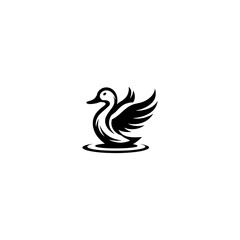 Fototapeta premium Duck Swimming silhouette vector, A duck silhouette with waves