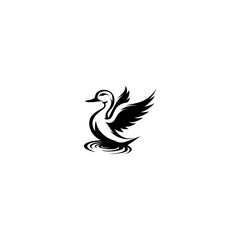 Duck Swimming silhouette vector, A duck silhouette with waves