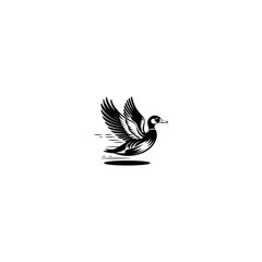 A Duck silhouette flying vector illustration, flying duck goose logo icon