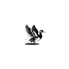 Minimal flying duck vector silhouette, black color silhouette, loon duck bird flying silhouette vector style art