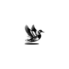 Minimal flying duck vector silhouette, black color silhouette, loon duck bird flying silhouette vector style art