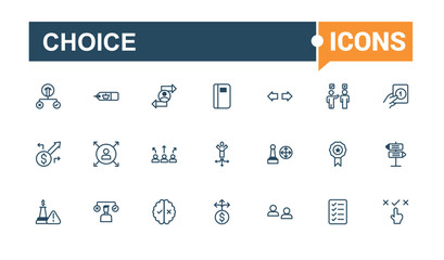 Choice line icon collections. Containing voting, opportunity, buttons, choose, concept, correct, sign, ballot. Minimal linear icons. Solid line editable vector illustration.