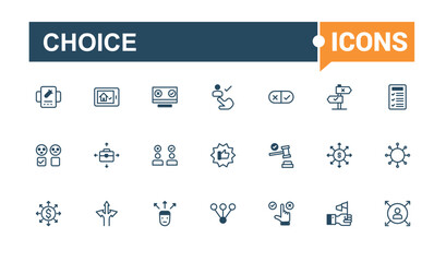 Choice line icon collections. Containing voting, opportunity, buttons, choose, concept, correct, sign, ballot. Minimal linear icons. Solid line editable vector illustration.