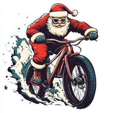 Logo of santa claus biking , white backdrop