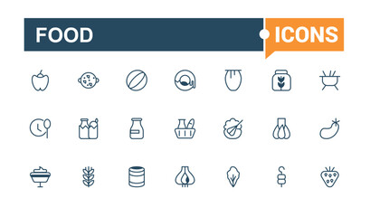 Food line icon collections. Containing breakfast, cheese, beverage, egg, meat. Modern thin icons. Solid line editable stroke. Vector line and solid icons.