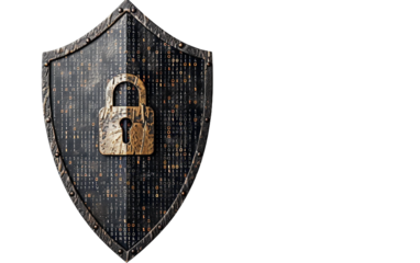 Digital Shield and Lock with Binary Code Background Isolated on Transparent Background PNG.