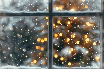 Christmas decoration on a snowy window