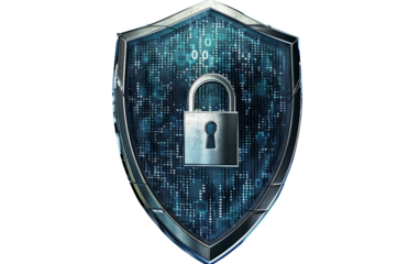 Shield Icon Featuring Lock Symbol and Binary Code Isolated on Transparent Background PNG.