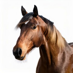 Obraz premium Majestic horse isolated on white background, ideal for equestrian-themed marketing or artistic use.