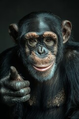 Majestic Chimpanzee Close-Up Wise Elder in Dramatic Spotlight, Primordial Wisdom and Connection, Nature Portrait for Wildlife Conservation