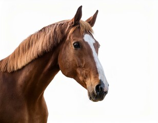 Obraz premium Majestic horse isolated on white background, ideal for equestrian-themed marketing or artistic use.