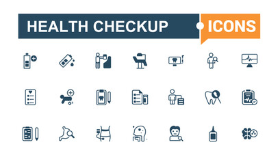 Health Checkup line icons set. Contains related to care, exam, symptom, medical, monitor, examination. Outline icon collections. Vector line and solid icons.