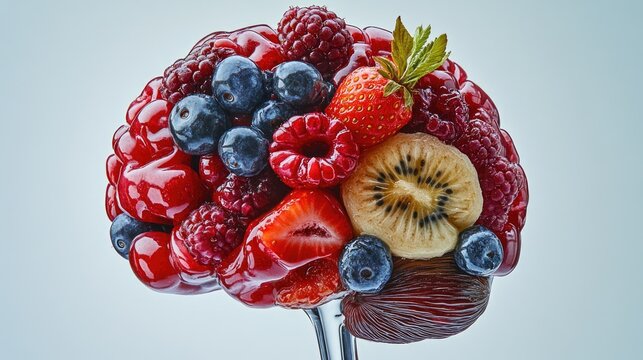 Fresh fruit arranged on a fork, perfect for a quick snack or appetizer