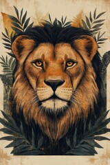 Nordic scandi style lion animal art in a childrens style illustration
