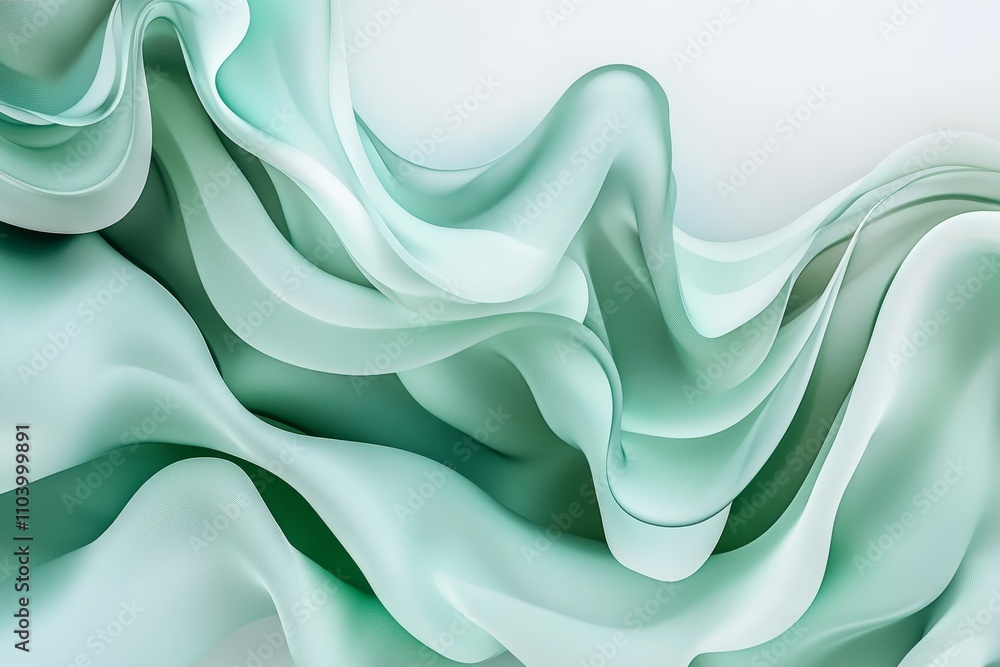 Poster soft flowing textures of green and white waves creating a calming and elegant background for abstrac