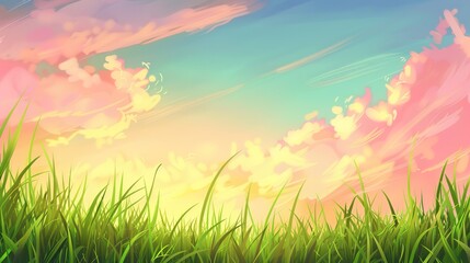 Morning Glow Sky and Grass Background Image