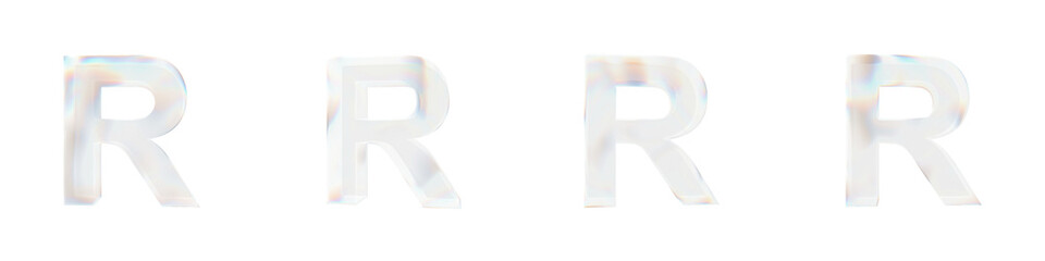 Set of 4 3d letter R with glass distortion effect isolated on a transparent background. 3d transparent elements for graphic design.