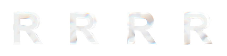 Set of 4 3d letter R with glass distortion effect isolated on a transparent background. 3d transparent elements for graphic design.